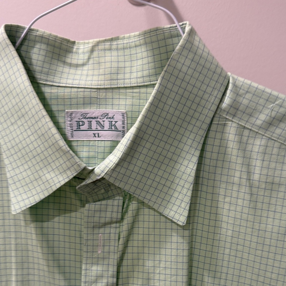 Thomas Pink Light Green Checkered Dress Shirt